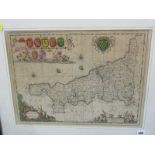 EARLY CORNISH MAP, Jansson, hand coloured engraving, "Map of Cornwall, 1720", 15" x 20"