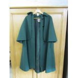 HARRODS COAT, retro emerald ladies coat/cape with Harrods label by Cojana, one button missing