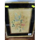 GEORGIAN SILK PANEL, "Posy of Flowers" in Verre eglomise mount, 9" height