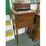 FRENCH BEDSIDE CABINET, marble topped drawer and cupboard base bedside cabinet on tapering legs with