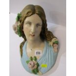 SCULPTURE, painted head and shoulders sculpture of a young lady 11" height