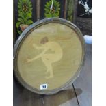 ART DECO, circular framed marquetry panel of exotic female dancer by W. A. Chase, 11" diameter