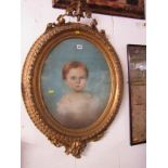 VICTORIAN PORTRAIT, oval gilt framed pastel "Portrait of Young Girl", 20" x 16"