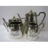 SILVER PLATE, Victorian 4 piece oval bodied tea and coffee service with floral engraved decoration