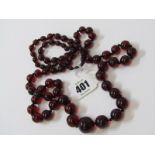 GRADUATED UNTESTED BAKELITE CHERRY AMBER BEAD NECKLACE