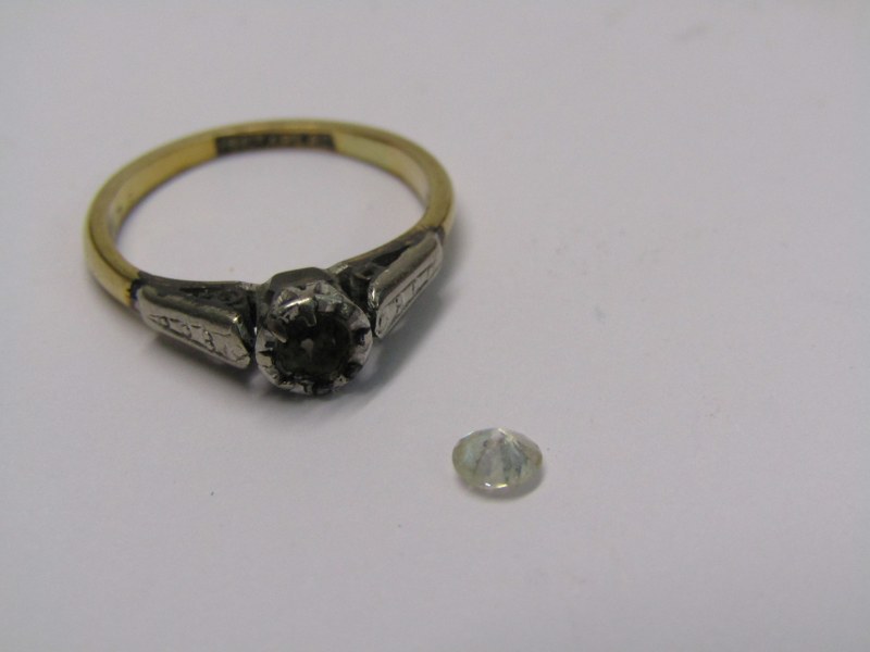 18ct YELLOW GOLD & PLATINUM DIAMOND SOLITAIRE RING, with loose diamond, stone approx 0.2ct