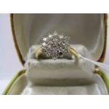 18ct YELLOW GOLD DIAMOND CLUSTER RING, impressive diamond cluster well matched brilliant cut