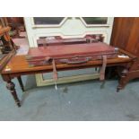 ANTIQUE WINDOW BENCH, mahogany bench on carved tapering legs, 48" width