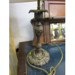 LIGHTING, antique finish pair of metal candlestick base light and shades