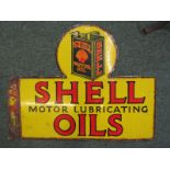 ADVERTISING, enamelled double sided wall mounted advertising sign "Shell Motor Oil", 20" high x