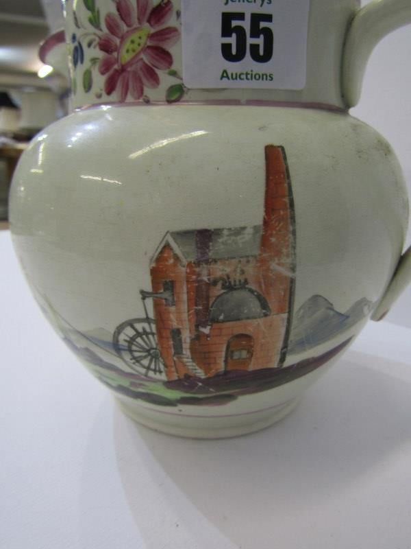 CORNISH MINING, 19th Century creamware jug decorated with engine house to one side and floral - Image 2 of 4