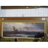 R. HARD, signed oil on board "Sailing Boats entering Storm", 6" x 17"