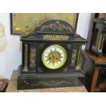 ANTIQUE CLOCK, late Victorian black marble "Temple" design mantel clock with applied brass