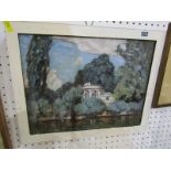 L. HUTTON, signed oil on board "Riverside Temple", 10" x 13"