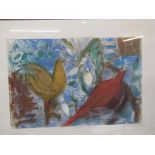 JUDY WILLOUGHBY, signed colour etching "Garden Birds", 9.5" x 14"