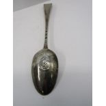GEORGIAN SILVER SPOON, with initials to finial & later rosebud decoration to bowl, maker HB,