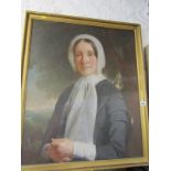 ANTIQUE PORTRAIT, oil on canvas "Portrait of a Lady with white head dress and scarf", 29" x 24"