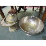 SILVERPLATE, large punch bowl and European brass cooking pot
