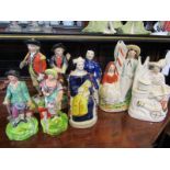 STAFFORDSHIRE POTTERY, pair of repro seated Royalty figure groups, also 2 military figure groups,