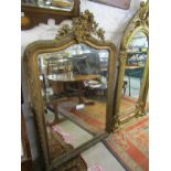 ANTIQUE MIRROR, gilt floral crested bevelled glass console mirror, 60" height 38" width