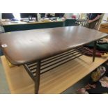 ERCOL, dark elm rectangular coffee table with magazine rack shelf, 40" length