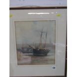 EDMUND G. FULLER, signed watercolour, "View of Beached Vessels at St Ives", 12" x 7"