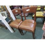 HALL CHAIRS, a pair of leather seated hall chairs