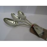 WILLIAM IV SILVER SPOONS, 3 fiddle pattern dessert spoons, makers BC & N, York 1826, over 5oz (165