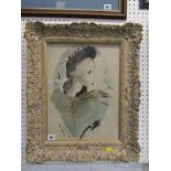 ELINOR BELLINGHAM SMITH, signed watercolour "Portait of Young Lady with Blue Shawl"