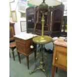 LIGHTING, Arts & Crafts brass adjustable oil lamp stand (converted) on attractive triple claw feet