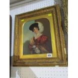 VICTORIAN PORTRAIT, oil on canvas "Portrait of Lady in red jacket and feather hat", 11" x 9"