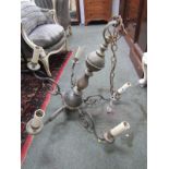 LIGHTING, brass 5 branch electrolier