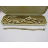 PEARL NECKLACE, boxed 2 strands of pearl necklaces, together with silver bracelet