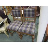 CONTINENTAL DINING CHAIRS, pair of oak spindleback upholstered dining chairs