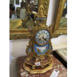 19th CENTURY FRENCH MANTEL CLOCK, Sevres-style ormolu mantel clock with riverscape and butterfly