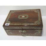 VICTORIAN NEEDLEWORK BOX, mother of pearl inlaid rosewood needlework box with carved mother of pearl