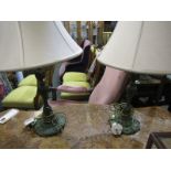 LIGHTING, pair of antique design candlestick base table lamps with shades