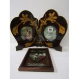 ART NOUVEAU, a floral painted 2 fold table top photo frame 8.5" high; also a framed WWI period