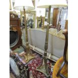 ANTIQUE LIGHTING, pair of gilt wood tripod base fluted column standard lamps and shades