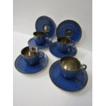 ROYAL WORCESTER, gilt powder blue ground coffee ware, 4 cups and 6 saucers with Viking ship mark
