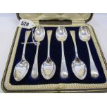 SET OF SILVER COFFEE SPOONS, set of 6 silver coffee spoons with engraved handles, makers JR