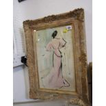 ELINOR BELLINGHAM SMITH, watercolour "Portrait of Lady in long pink dress", 17" x 11"