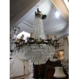 LIGHTING, an impressive 5 tier cut glass hanging 12 branch chandelier