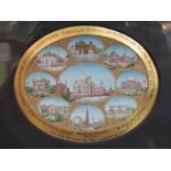 INDIAN MINIATURE, oval painting on ivory plaque "Indian Temples", 4" x 5"