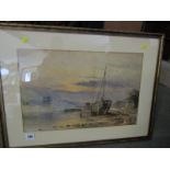 EDMUND MORRISON WIMPERS, initial signed watercolour "Beached Sailing Vessel", 12" x 18.5"