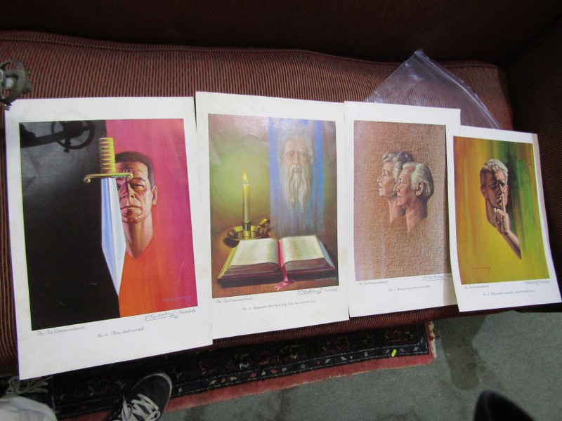 TRETCHIKOFF, 4 signed unframed colour prints " the 10 commandments" 18" x 13"