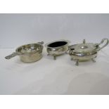 SILVER CRUETS, Elizabeth II silver cruet on 4 lion paw feet & matching lidded mustard by B & Co.