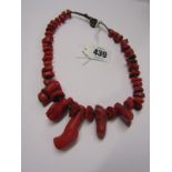 VINTAGE CORAL NECKLACE, on knotted cord