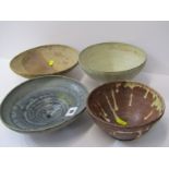 STUDIO POTTERY, Ian Godfrey collection of 4 bowls of various sizes and glazes