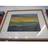 JUDY WILLOUGHBY, signed watercolour "Sunset over Moorland", 15" x 20"